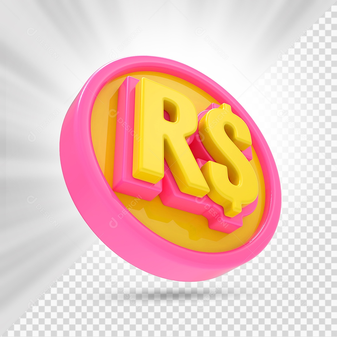 Moeda Rosa e Amarelo Elemento 3D Para Composição PSD