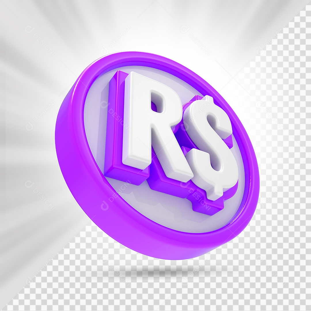 Moeda Roxo e Amarelo Elemento 3D Para Composição PSD