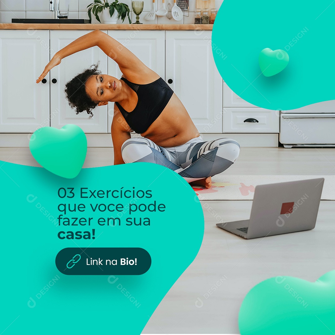 Social Media 3 Exercícios que Você pode Fazer em sua Casa Fisioterapia Social Media PSD Editável