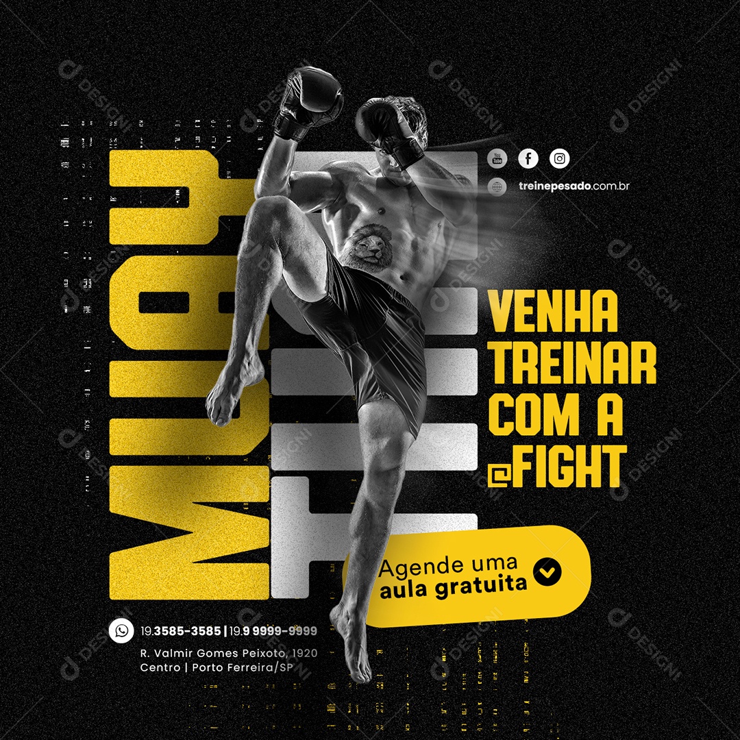 Venha Treinar Muay Thai Escola de Luta Social Media PSD Editável