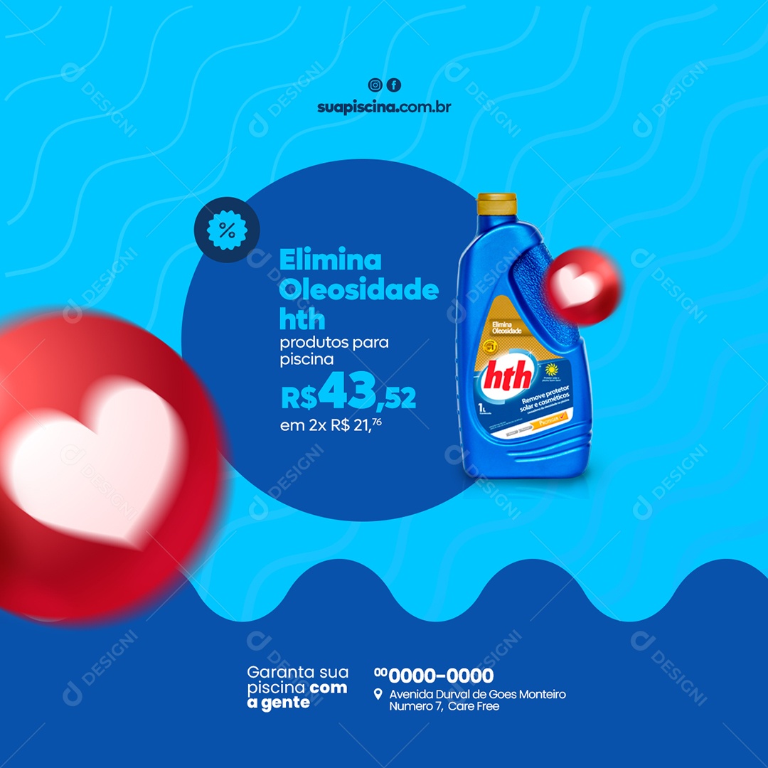 Elimina Oleosidade Hth Piscina Social Media PSD Editável