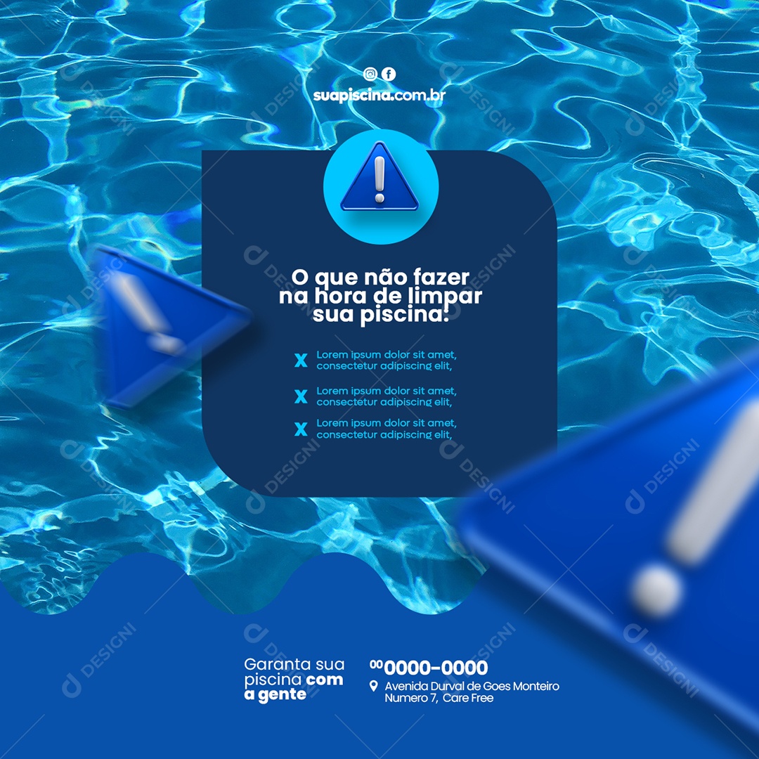 O Que Não Fazer na Hora de Limpar Sua Piscina Social Media PSD Editável