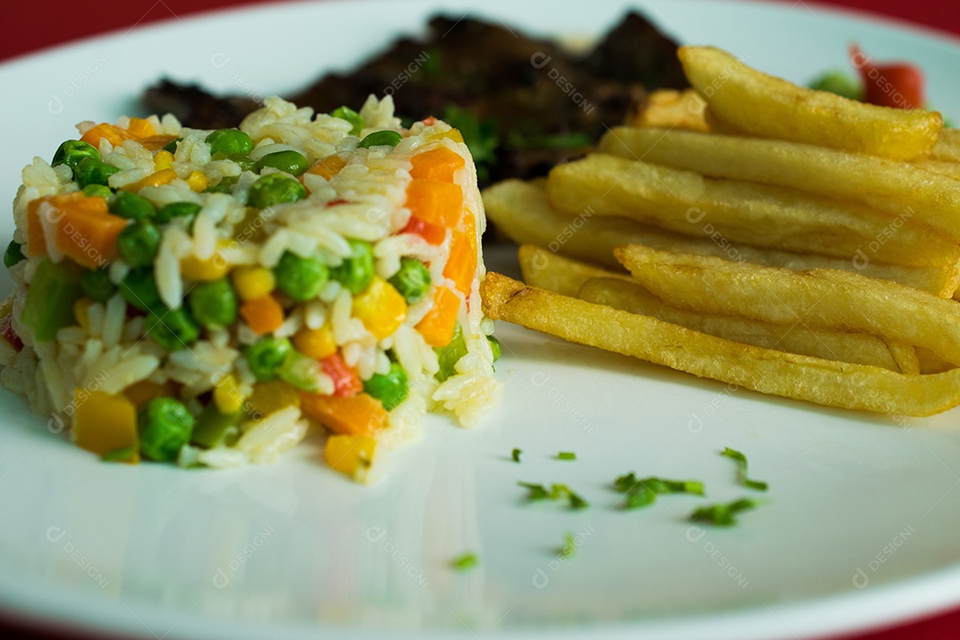 Plate of food French Fried Meat Fried Rice