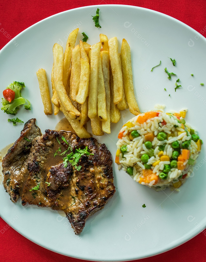Plate of food French Fried Meat Fried Rice