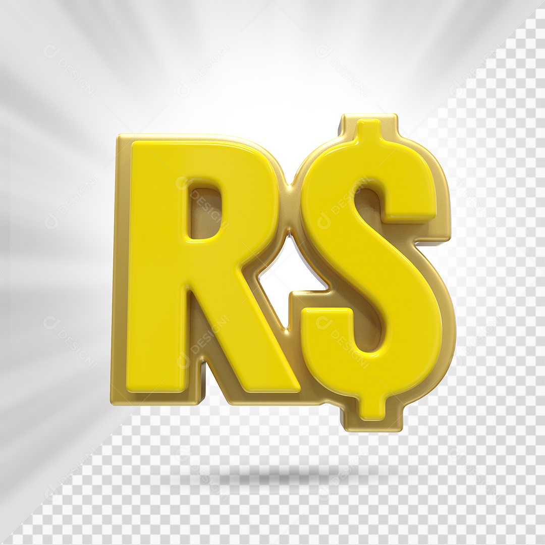 Símbolo de Dinheiro Amarelo e Dourado Elemento 3D Para Composição PSD