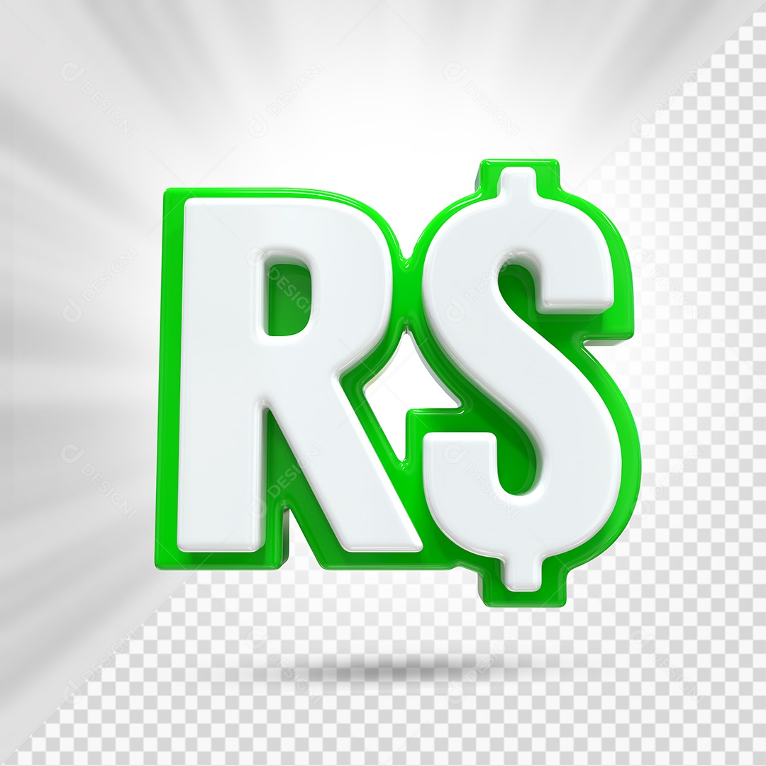 Símbolo de Dinheiro Branco e Verde Elemento 3D Para Composição PSD