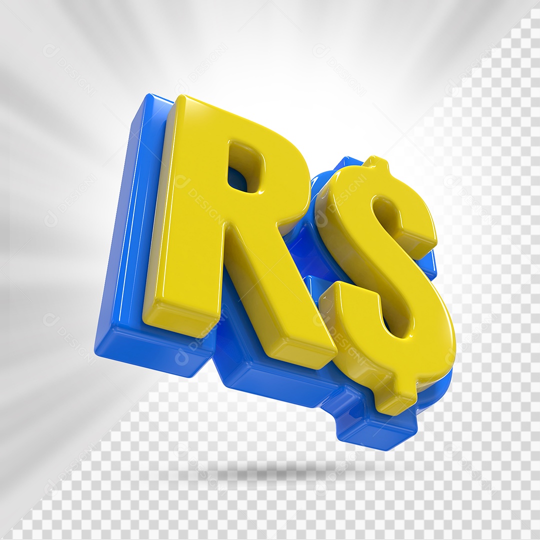 Símbolo de Dinheiro Amarelo e Azul Elemento 3D Para Composição PSD