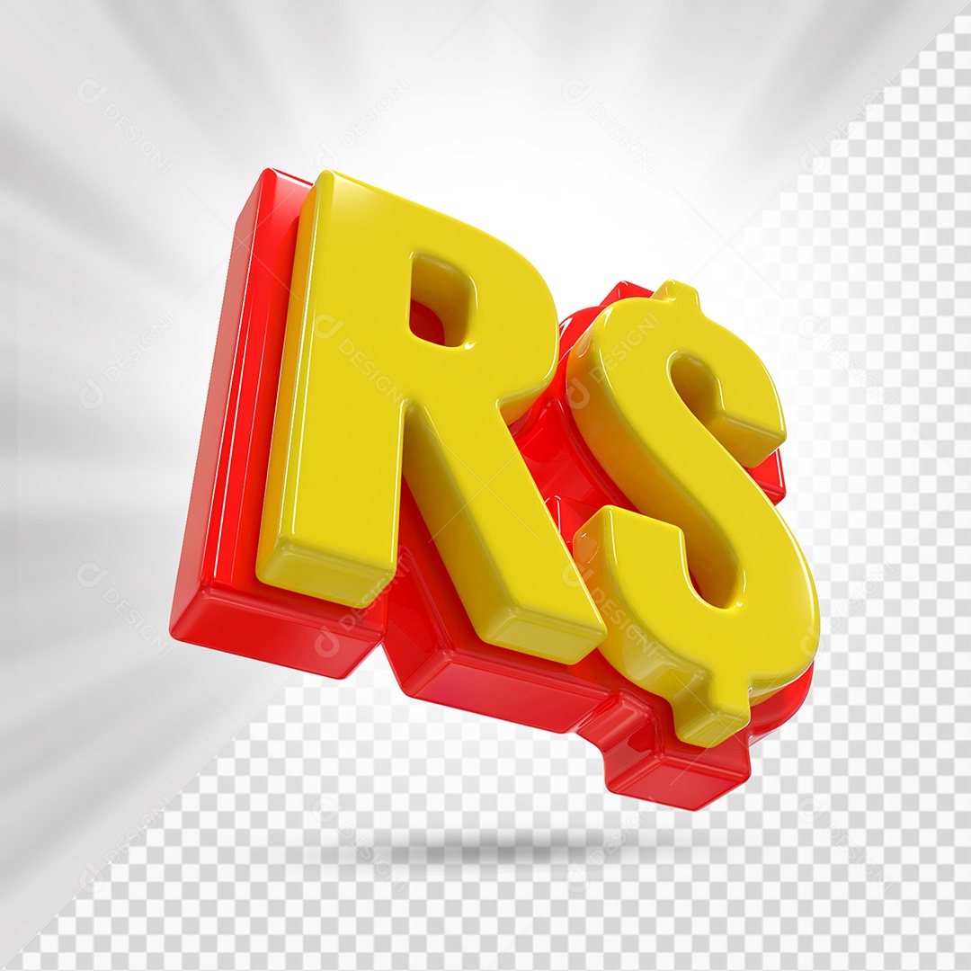 Símbolo de Dinheiro Amarelo e Vermelho Elemento 3D Para Composição PSD