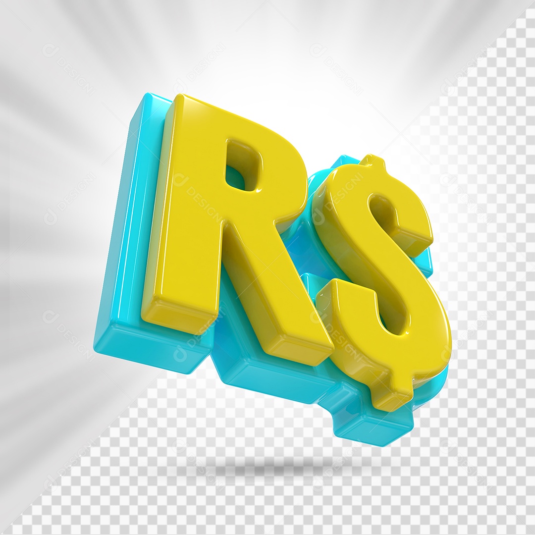 Símbolo de Dinheiro Amarelo e Azul Marinho Elemento 3D Para Composição PSD