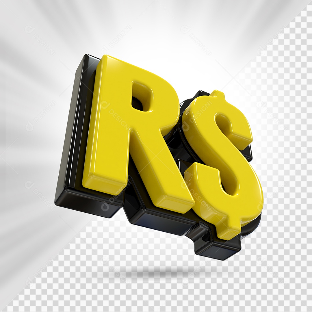 Símbolo de Dinheiro Amarelo e Preto Elemento 3D Para Composição PSD