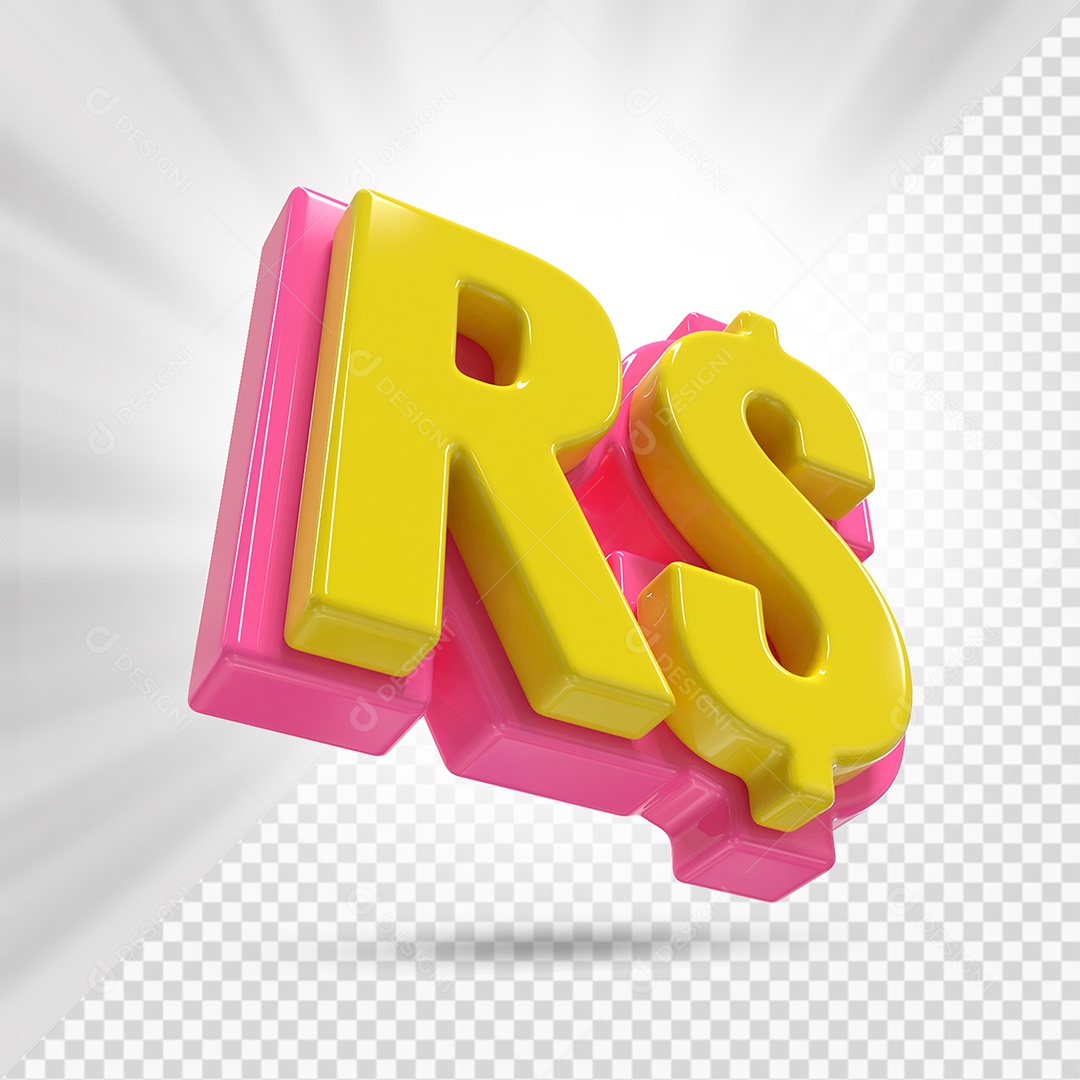 Símbolo de Dinheiro Amarelo e Rosa Elemento 3D Para Composição PSD