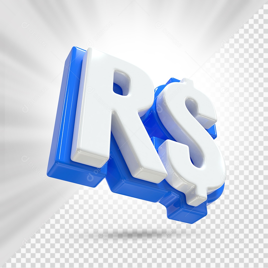 Símbolo de Dinheiro Branco e Azul Elemento 3D Para Composição PSD