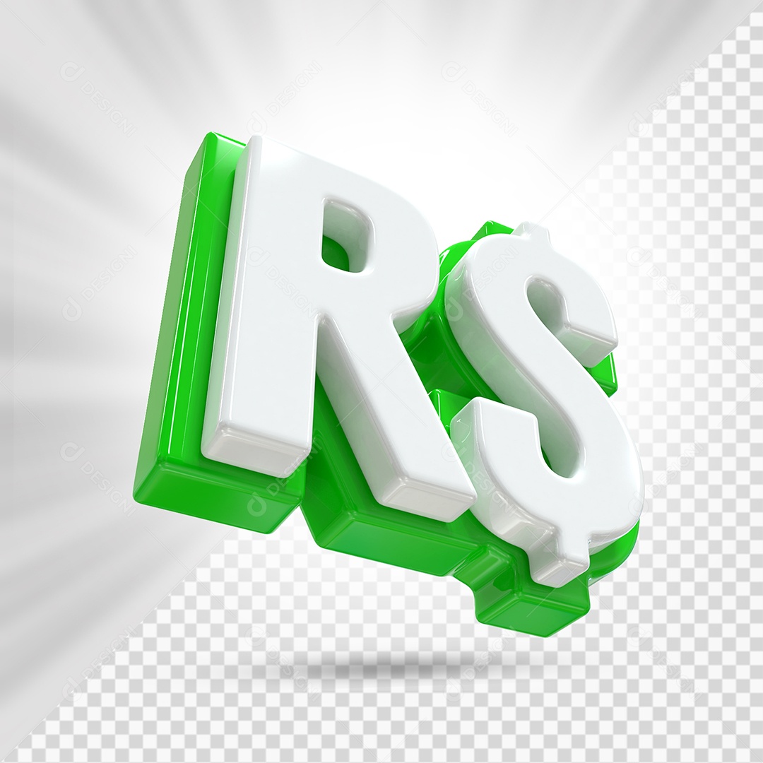 Símbolo de Dinheiro Branco e Verde Elemento 3D Para Composição PSD