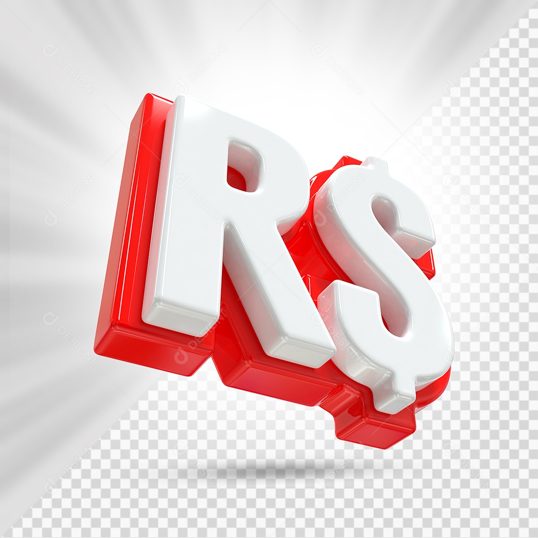 Símbolo de Dinheiro Branco e Vermelho Elemento 3D Para Composição PSD