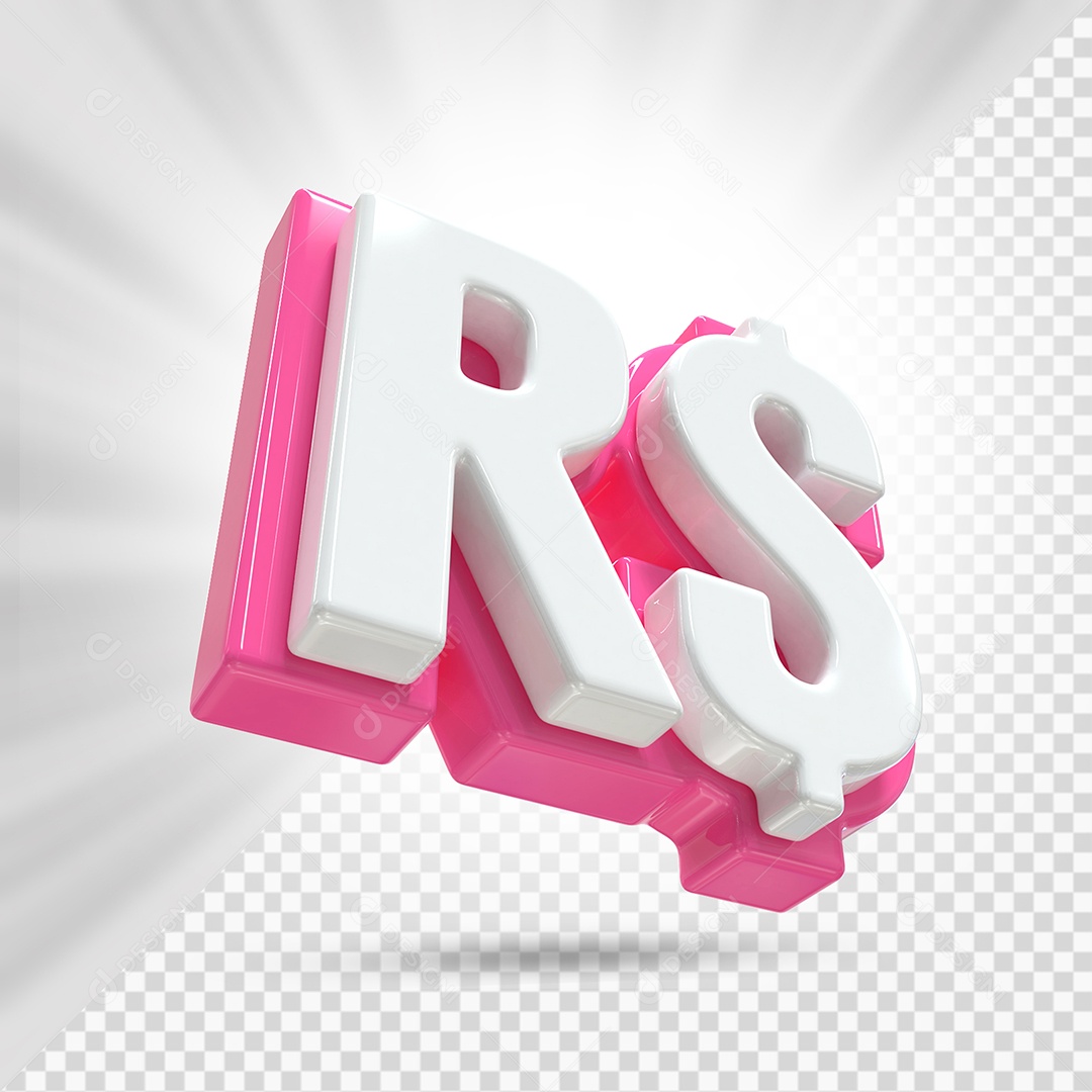 Símbolo de Dinheiro Branco e Rosa Elemento 3D Para Composição PSD