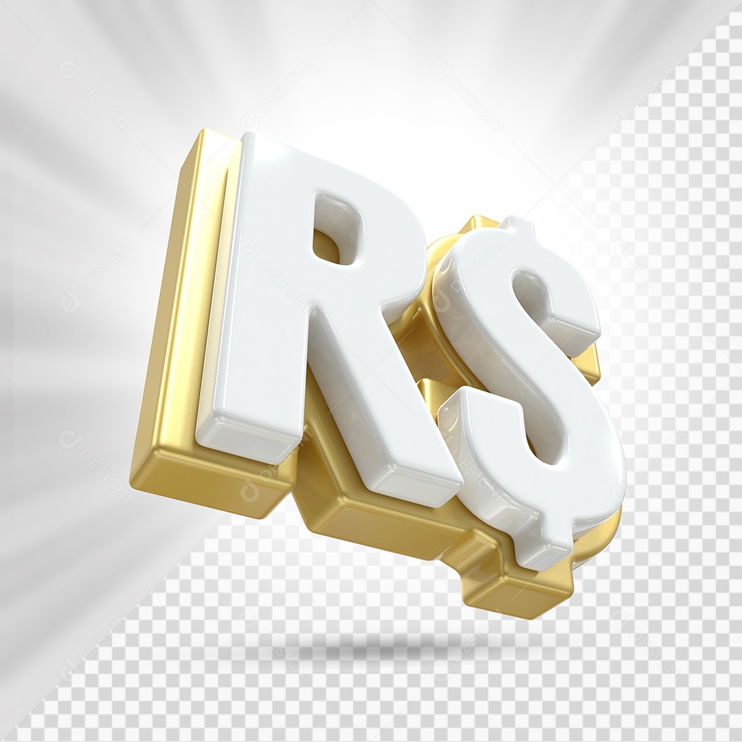 Símbolo de Dinheiro Branco e Dourado Elemento 3D Para Composição PSD