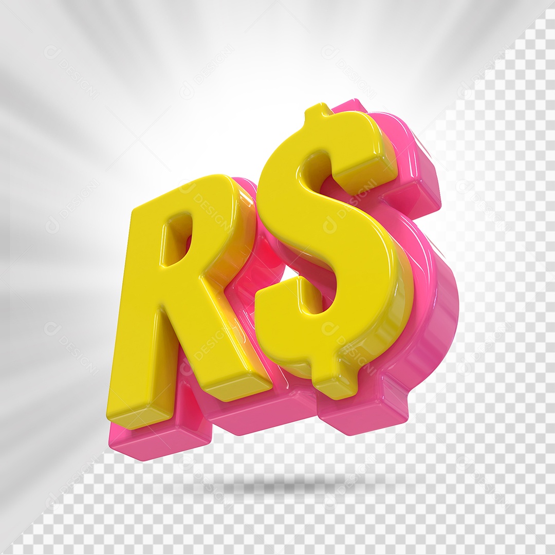 Símbolo de Amarelo e Rosa Elemento 3D Para Composição PSD