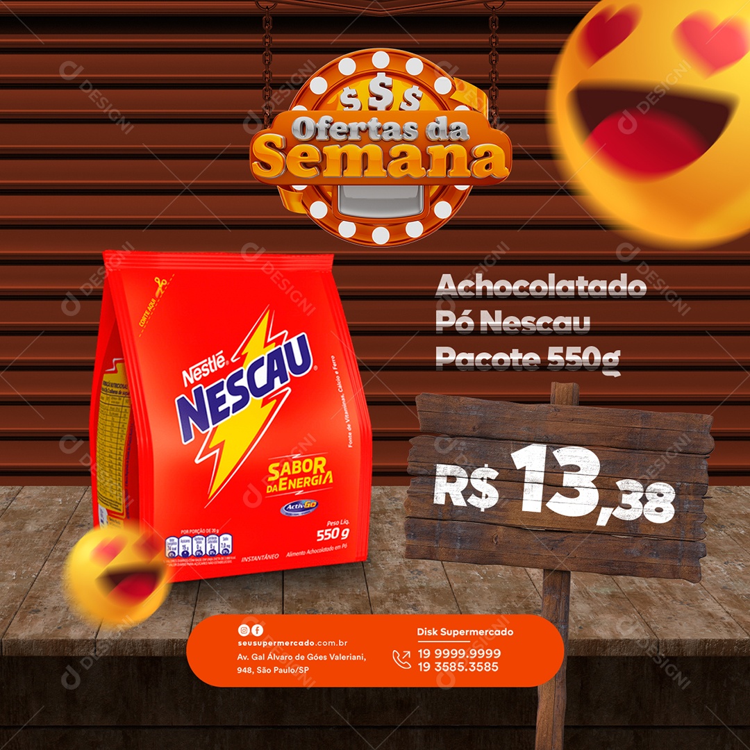 Ofertas da Semana Achocolatado Pó Nescau 13,38 Supermercado Social Media PSD Editável