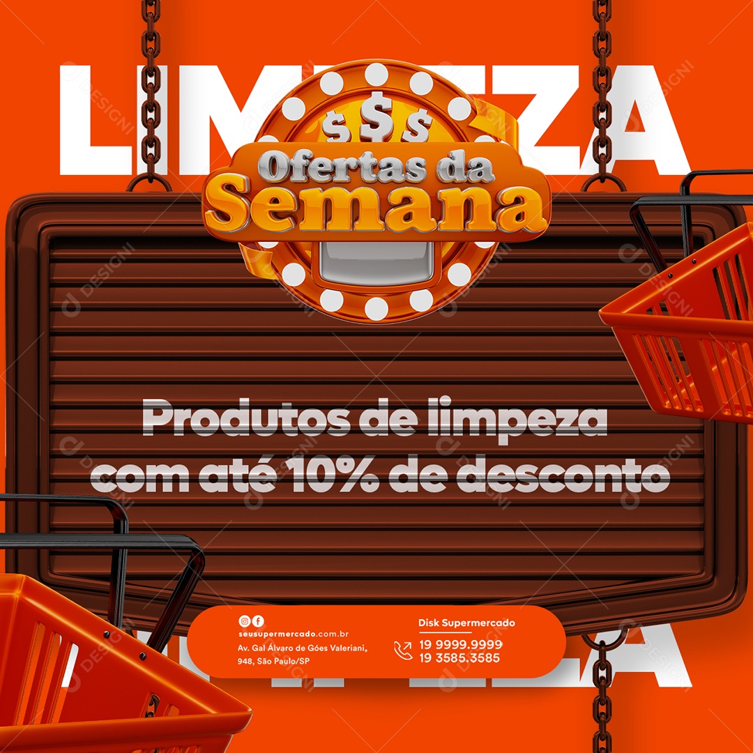 Produtos de Limpeza Estão com Até 10 % de Desconto Supermercado Social Media PSD Editável