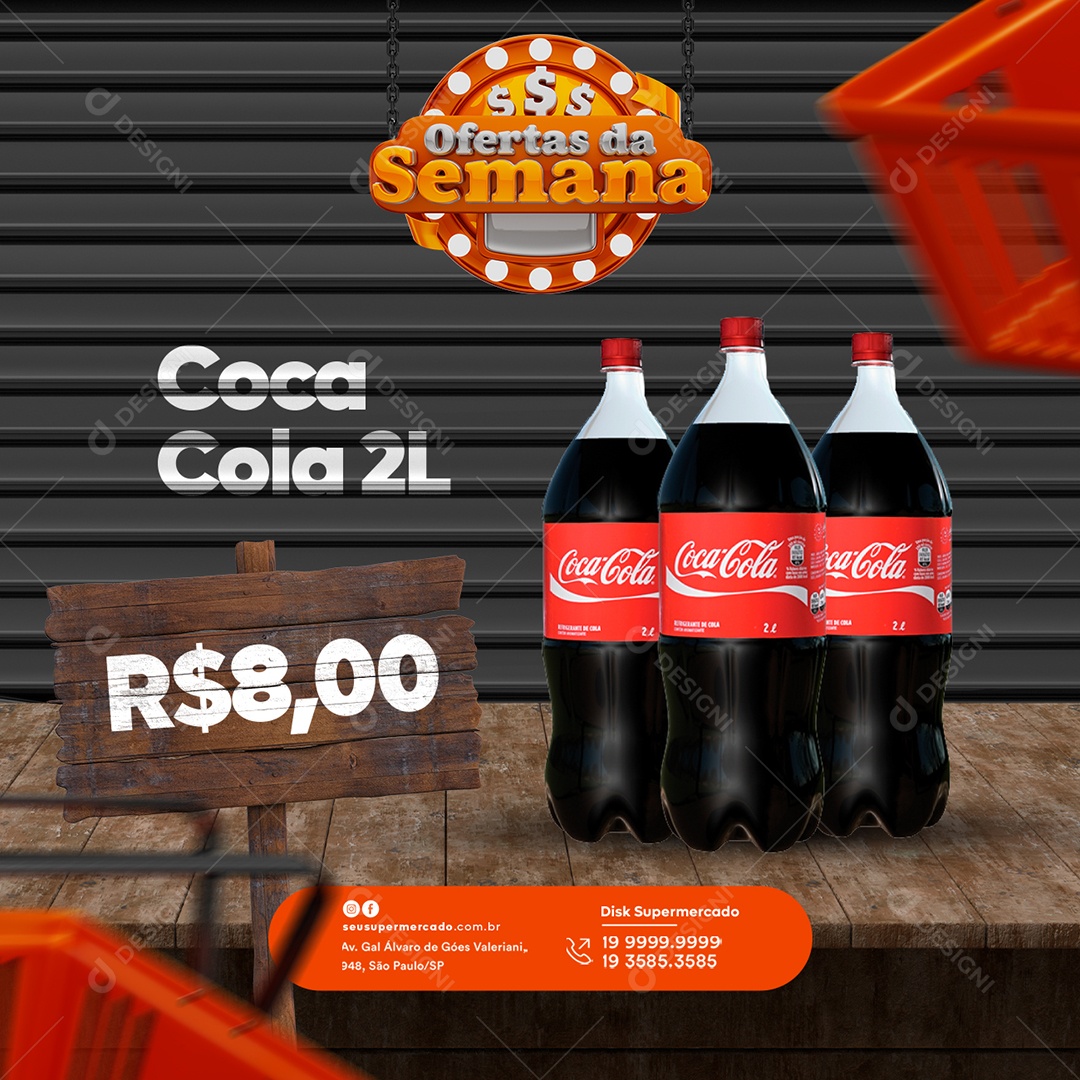 Ofertas da Semana Coca Cola 2L 8,00 Supermercado Social Media PSD Editável