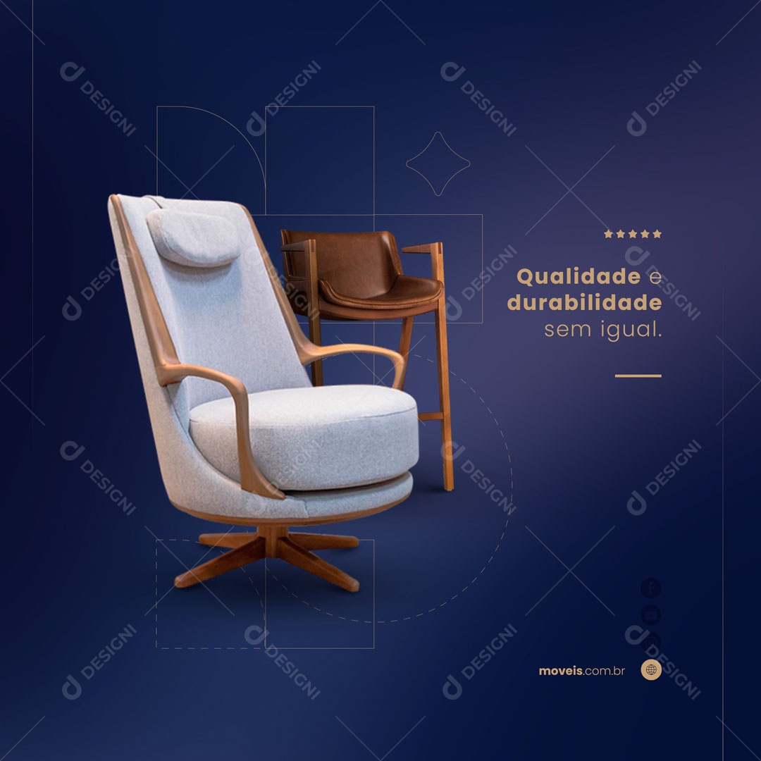Qualidade e Durabilidade Poltronas Loja de Móveis Social Media PSD Editável