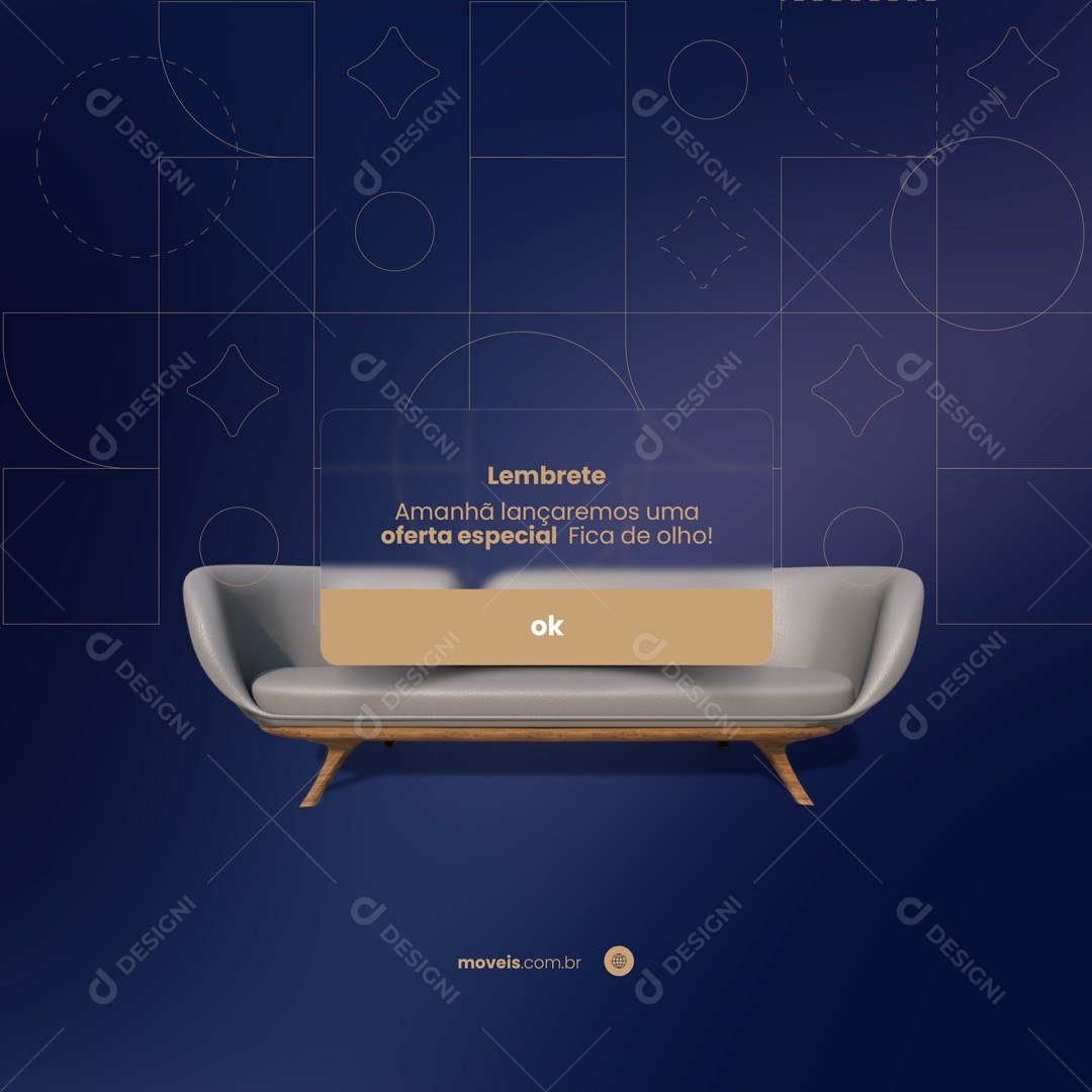 Lembrete Amanhã Lançaremos uma Oferta Especial! Loja de Móveis Social Media PSD Editável