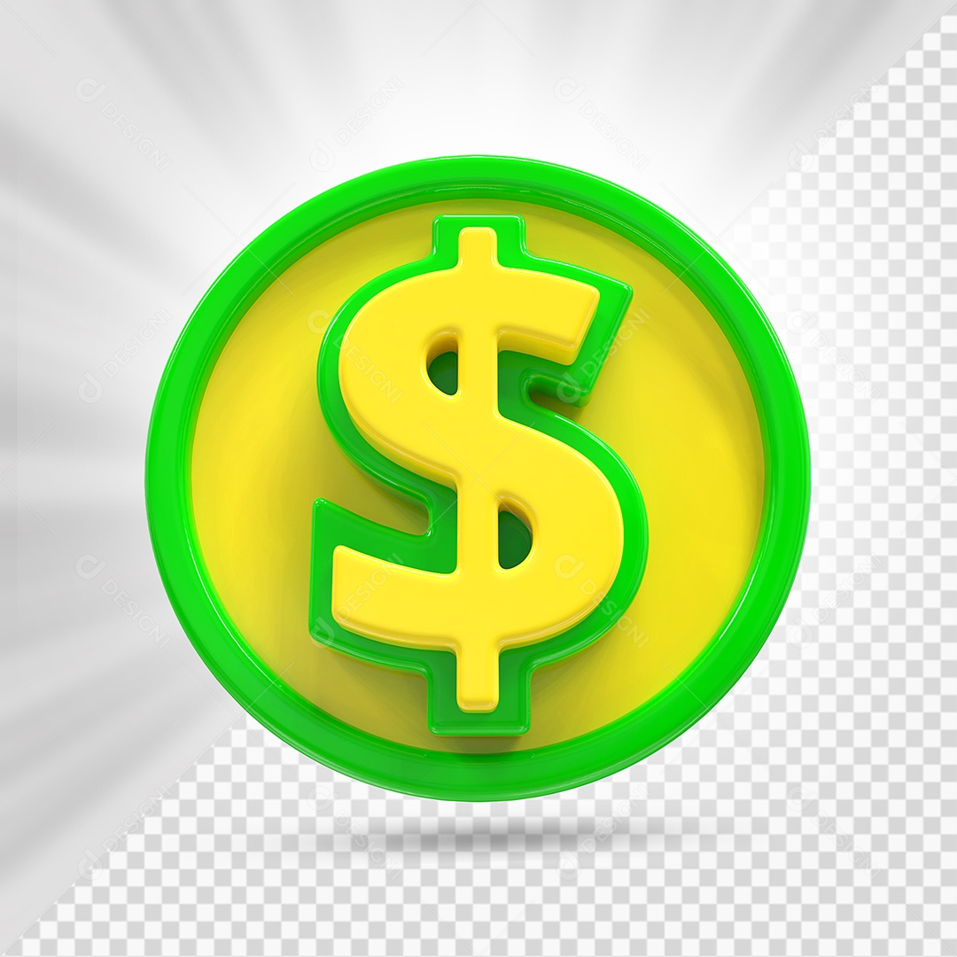 Yellow and Green Coin 3D Element For Composition PSD