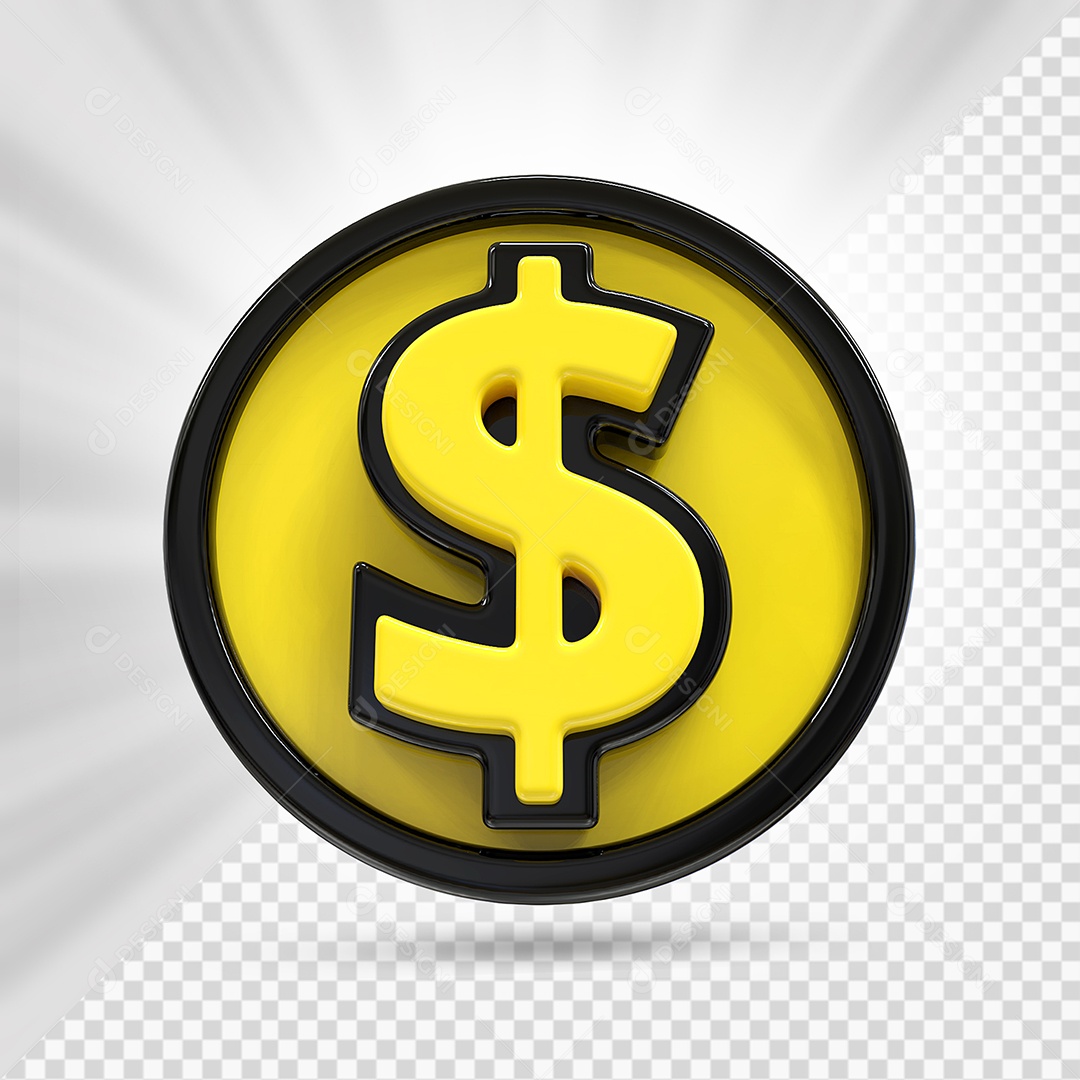 Moeda Amarelo e Preto Elemento 3D Para Composição PSD