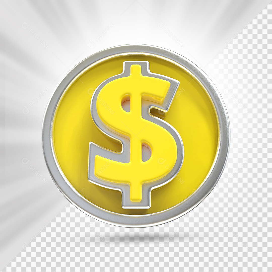 Moeda Amarelo e Cinza Elemento 3D Para Composição PSD