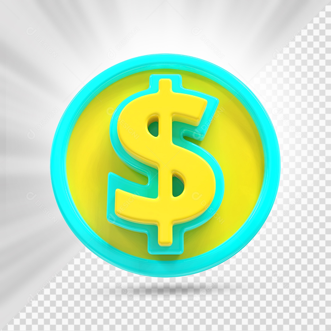 Moeda Amarelo e Azul Marinho Elemento 3D Para Composição PSD