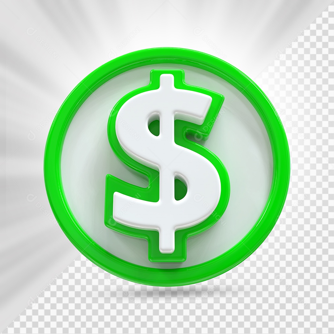Moeda Branco e Verde Elemento 3D Para Composição PSD
