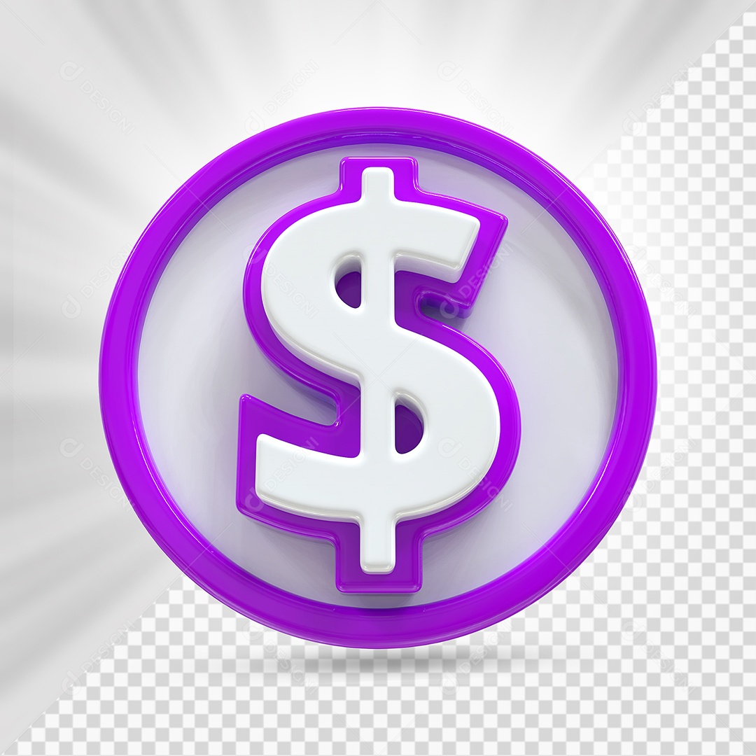 Moeda Branco e Roxo Elemento 3D Para Composição PSD