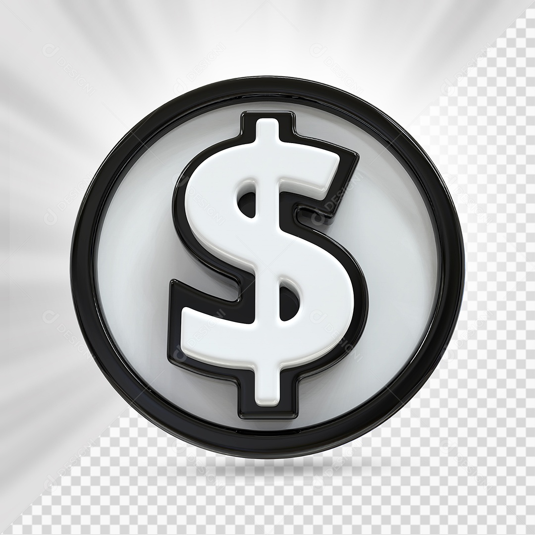 Moeda Branco e Preto Elemento 3D Para Composição PSD