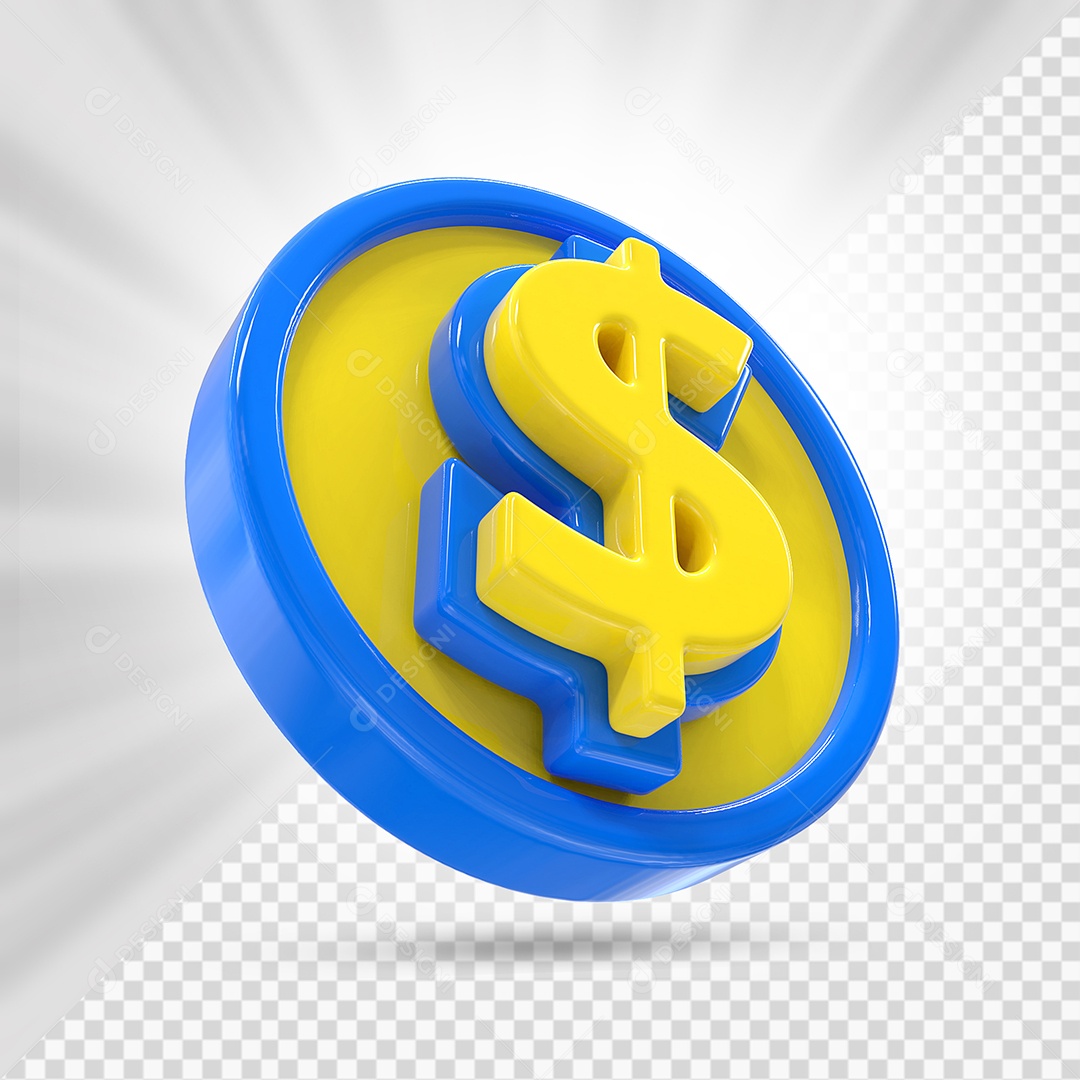 Moeda Amarela e Azul Elemento 3D Para Composição PSD