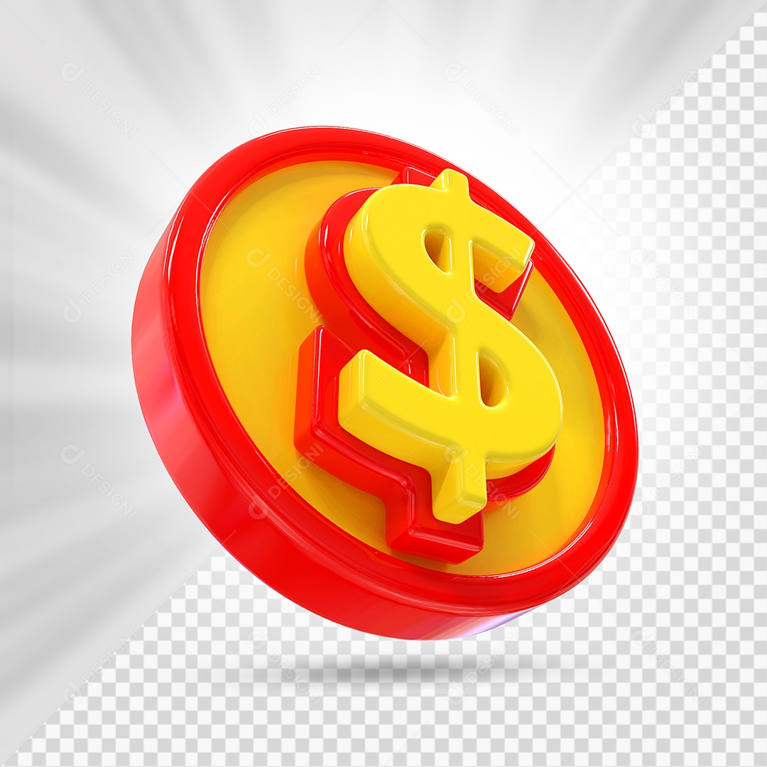 Moeda Amarelo e Vermelho Elemento 3D Para Composição PSD