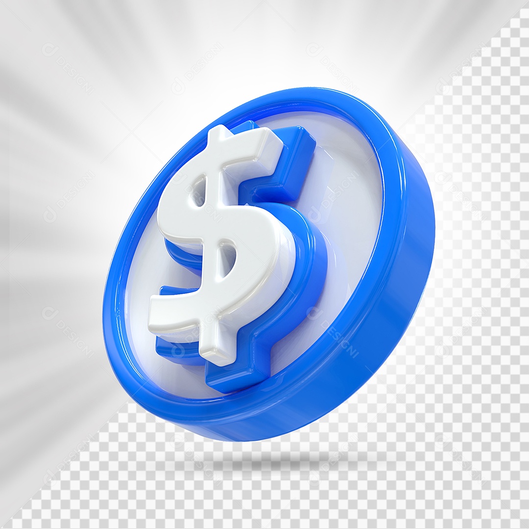 Moeda Azul e Branco Elemento 3D Para Composição PSD