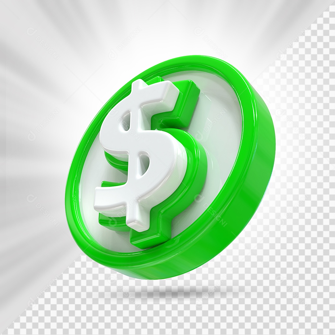 Moeda Verde e Branco Elemento 3D Para Composição PSD
