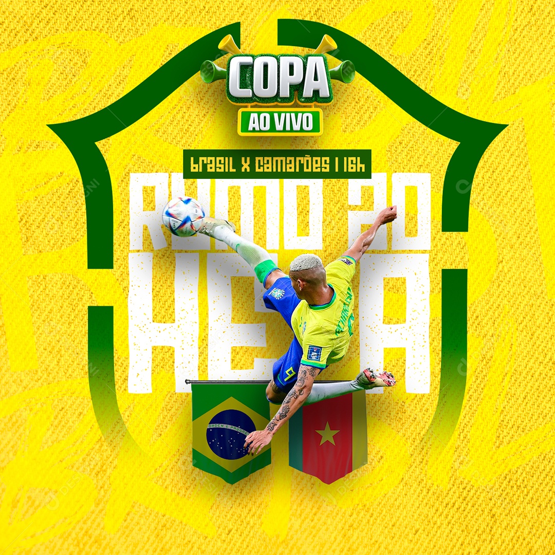 Copa ao Vivo Brasil x Camarões Copa do Mundo Social Media PSD Editável
