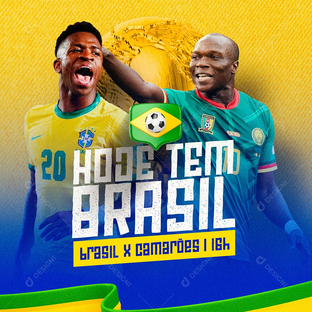 Hoje tem Brasil Copa do Mundo Brasil x Camarões Social Media PSD Editável