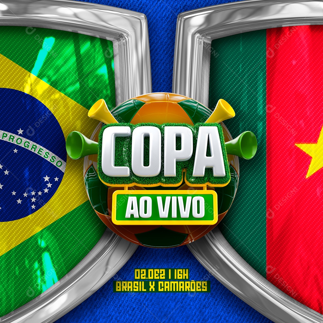 Copa ao Vivo Brasil x Camarões Futebol Copa do Mundo Social Media PSD Editável