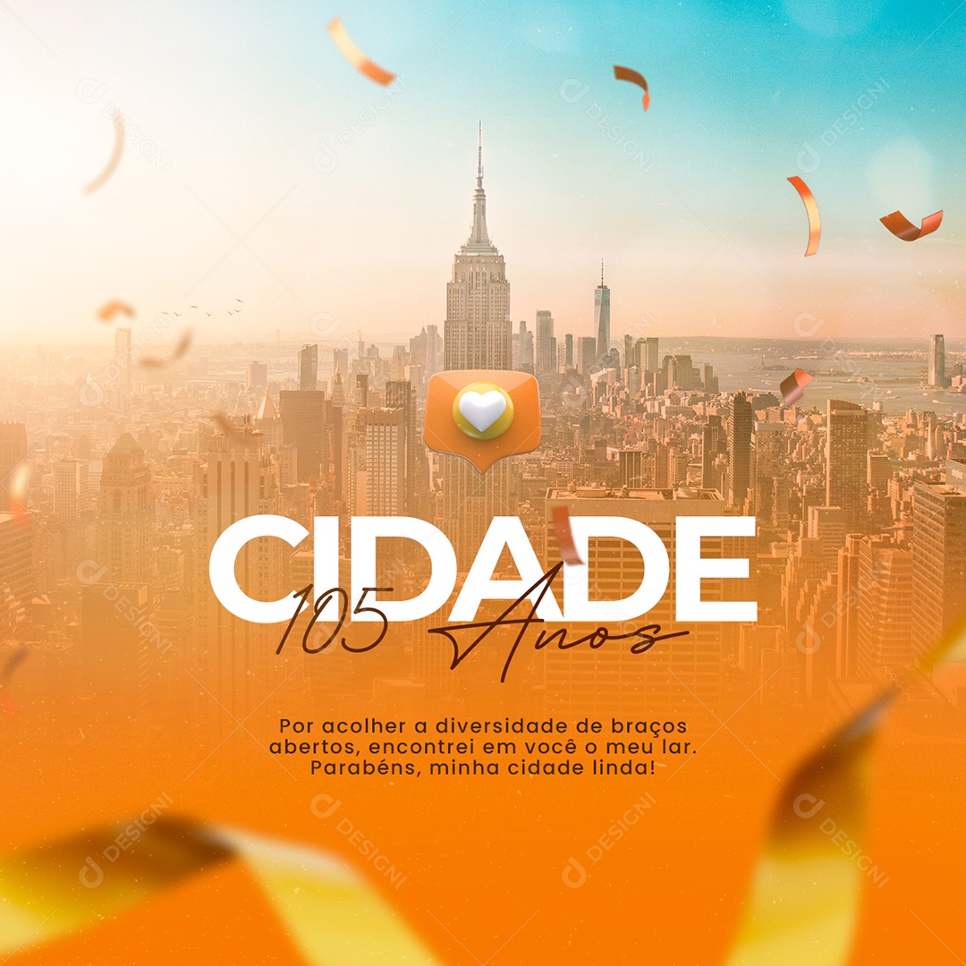 Parabéns Minha Cidade Linda 105 Anos Aniversário Social Media PSD Editável