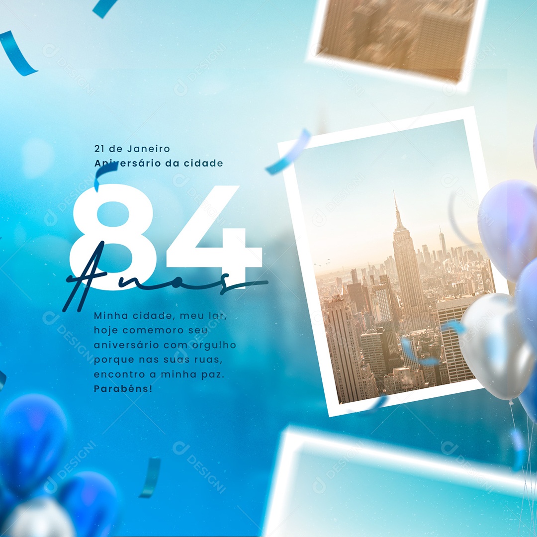 Parabéns Cidade pelos Seus 84 Anos Social Media PSD Editável