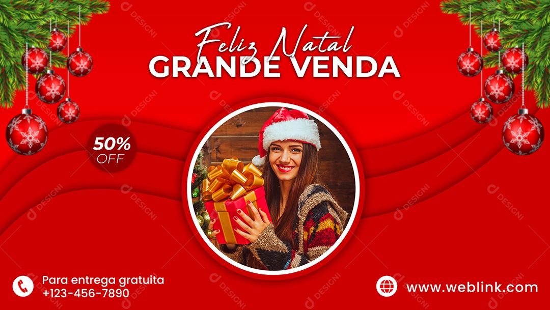 Banner Feliz Natal Grande Venda 50% Off Social Media PSD Editável