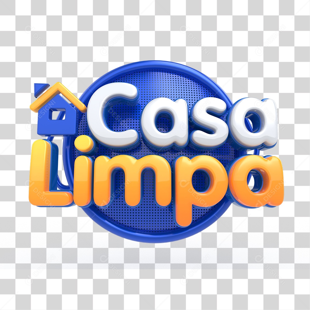 Selo 3D Casa Limpa Azul PNG Transparente