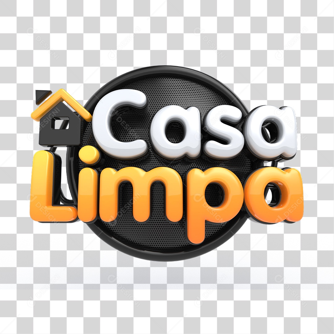 Selo 3D Casa Limpa Preto PNG Transparente