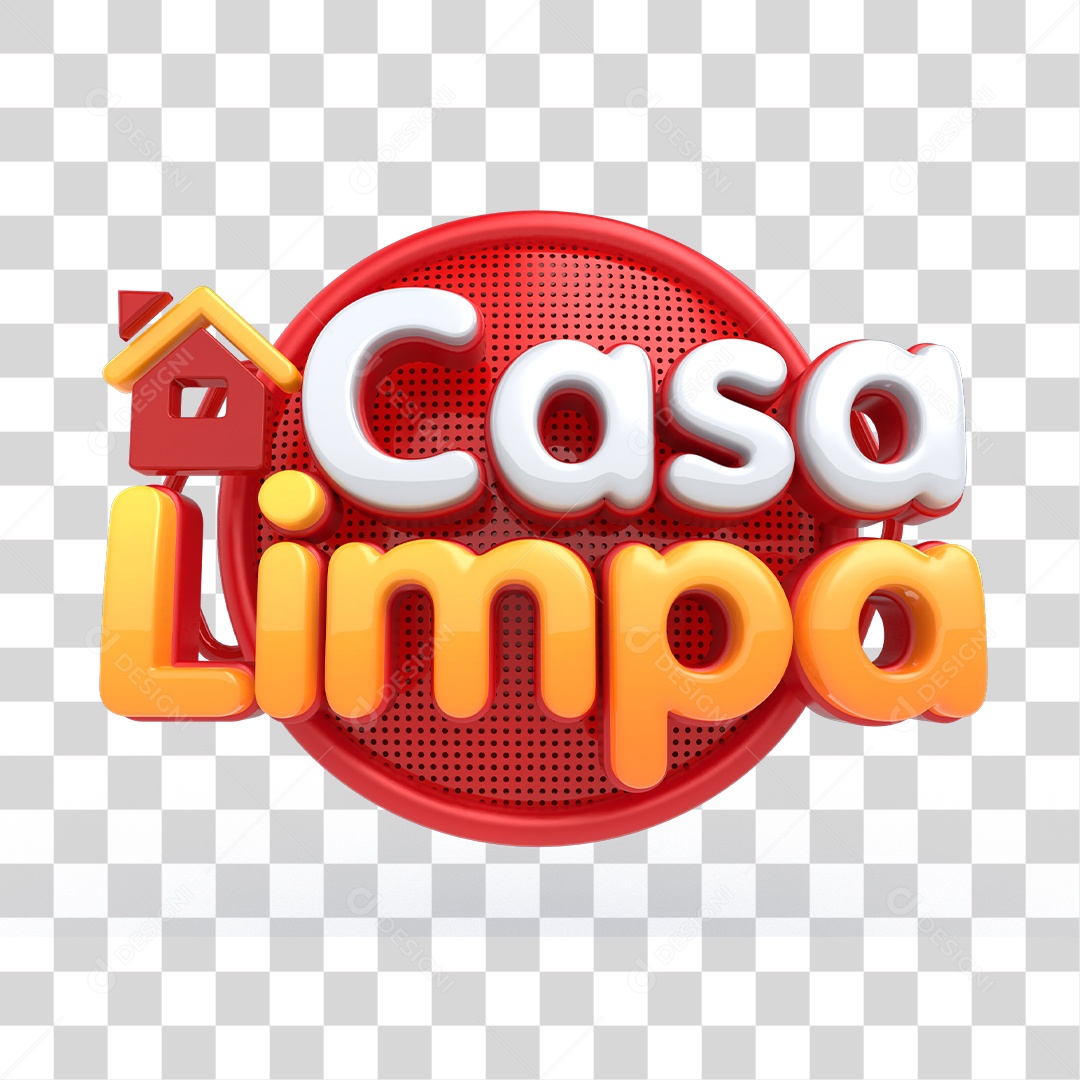 Selo 3D Casa Limpa Vermelho PNG Transparente