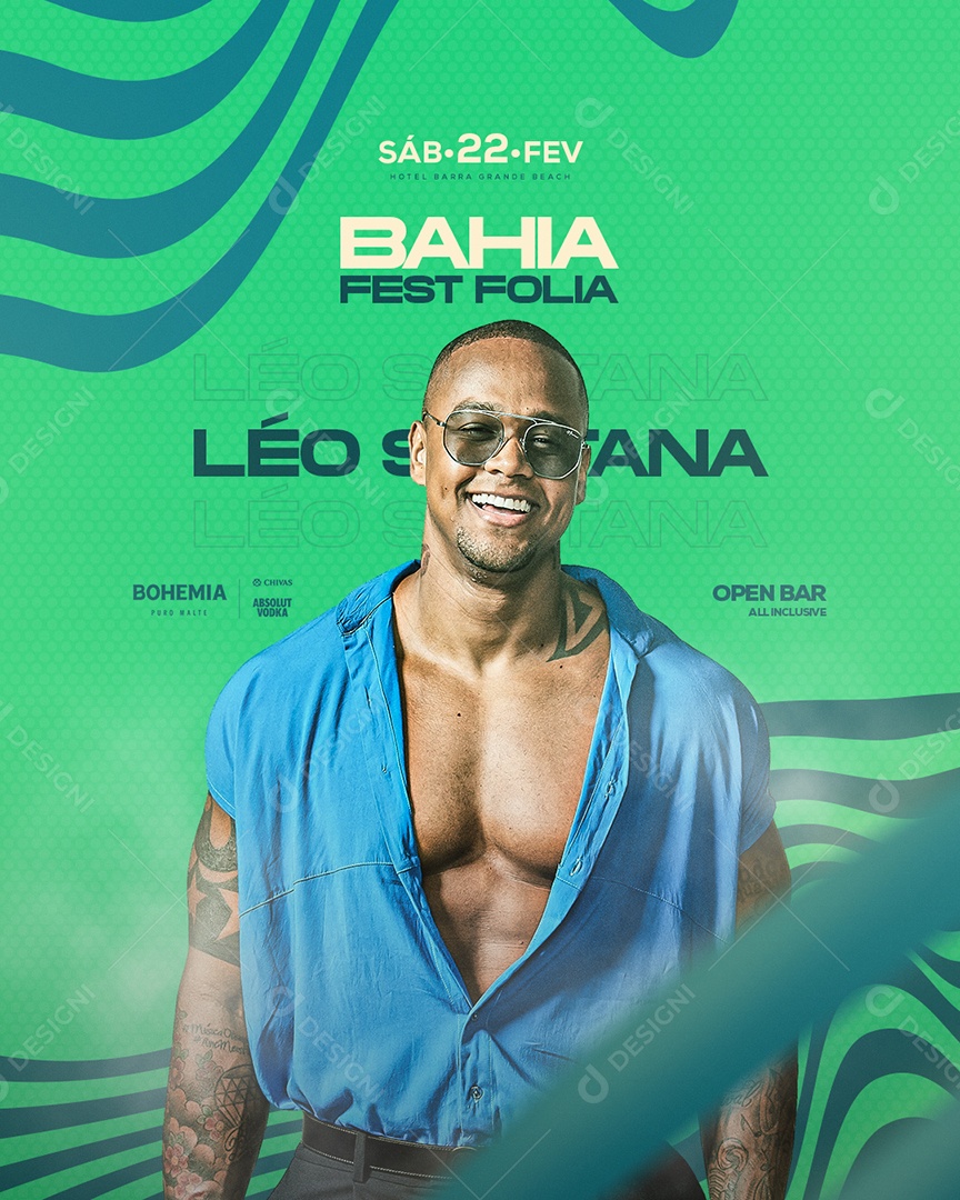 Flyer Bahia Fest Folia Léo Santana Social Media PSD Editável