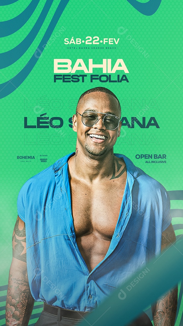 Flyer Bahia Fest Folia Léo Santana Story Social Media PSD Editável