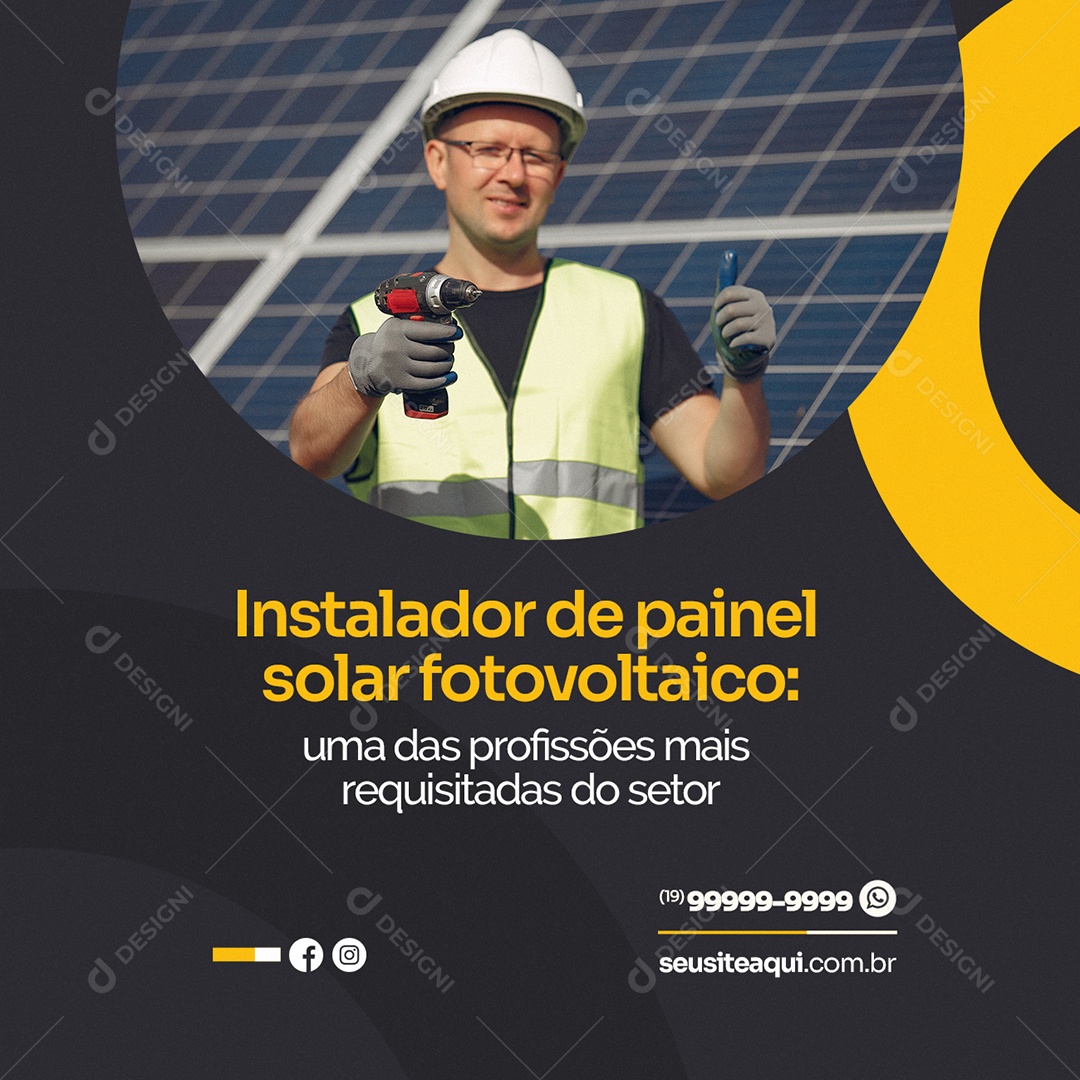 Instalador de Painel Solar Fotovoltaico Energia Solar Social Media PSD Editável