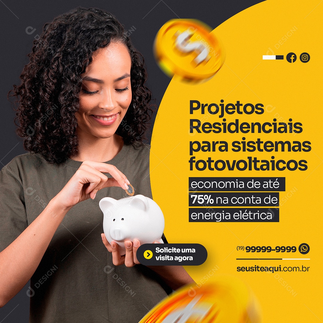 Projetos Residenciais para Sistemas Energia Solar Social Media PSD Editável